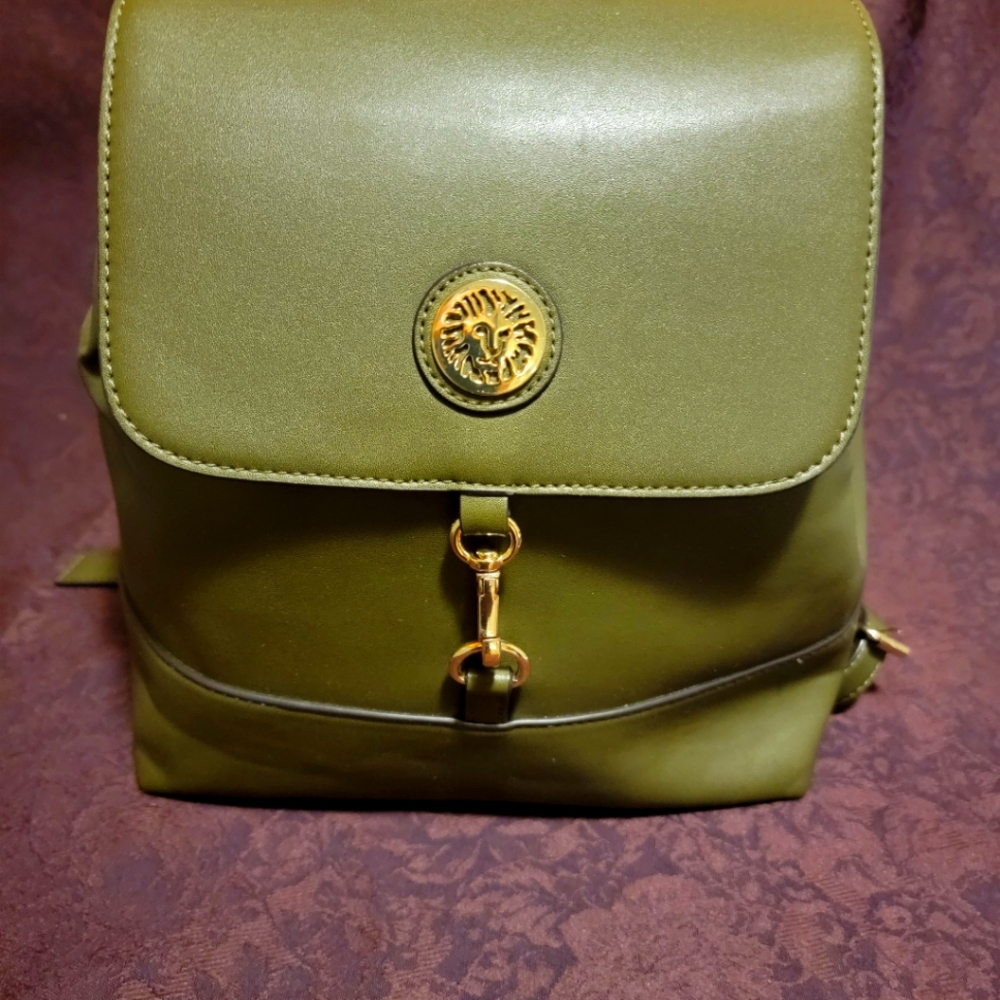 Anne Klein Olive Green Leather Backpack Bag BRAND NEW
